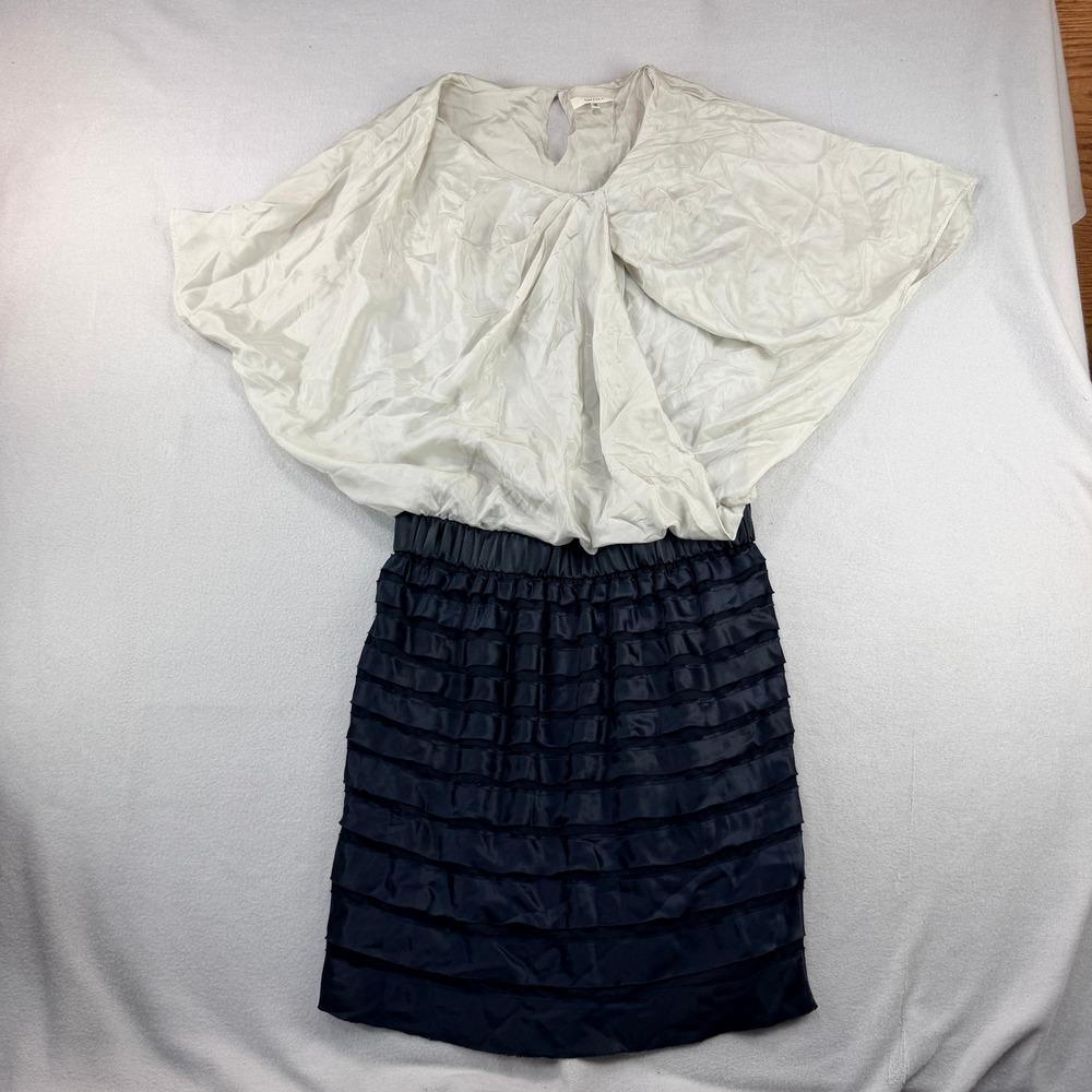 Ballsey Tomorrowland Women Cream black Ruffle Tiered Draped Silk Blend Dress 38